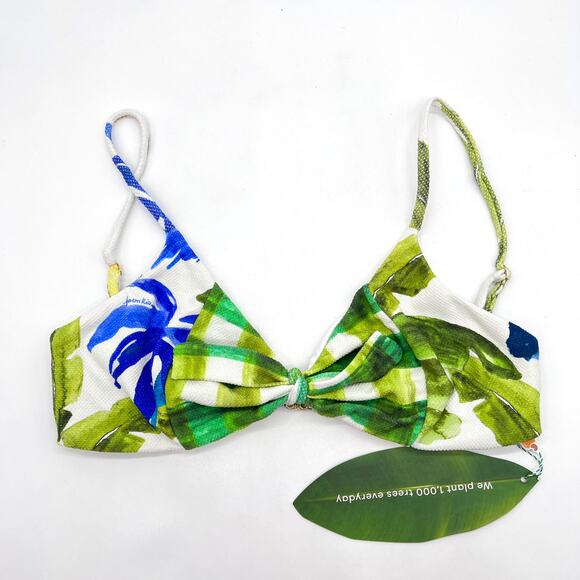 FARM RIO Tropical Fresh Bikini Top Womens XL White Green Blue Multi Textured NEW - Picture 2 of 11